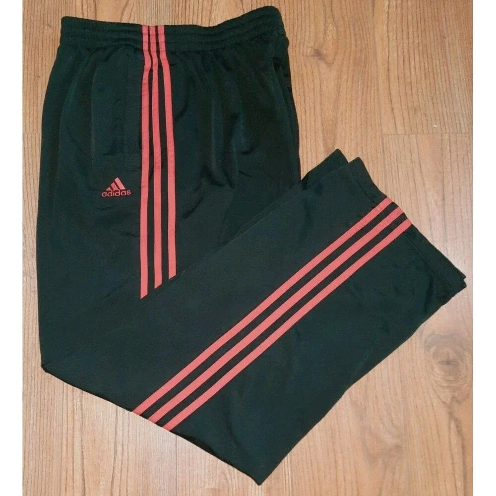 Adidas Mens Track Pants Black Scarlet Red Stripes VC Post Game Warm Up Y2K Sz L